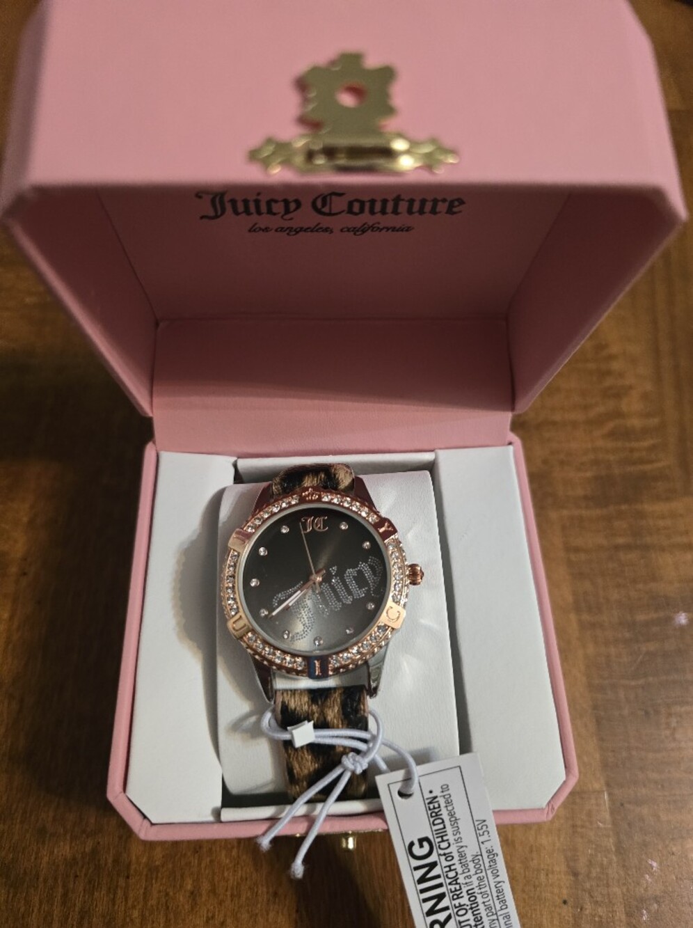 Juicy Couture Gold Case Black Dial Leopard Print Strap Watch
